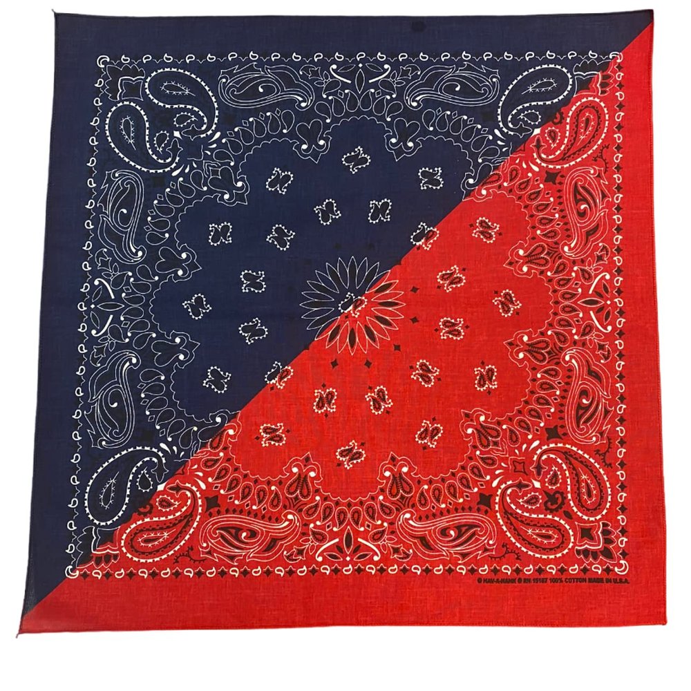 Premium Made in USA Unisex Paisley 100% Cotton Cowboy Bandana Head Wrap, USA Navy/Red, 1 Piece