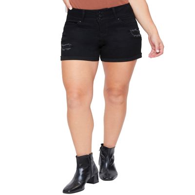 Women's 3-Button Shorts with Frayed Cuff, Black, 10