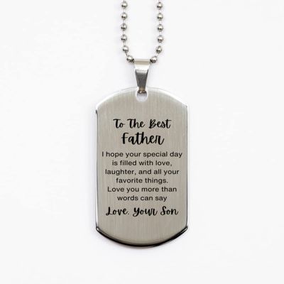 from Son to Father, Love You More Than Words Can Say Silver Dog Tag, for Father, Valentines Birthday Gifts for Father, Mother's Day, Father's Day for Father