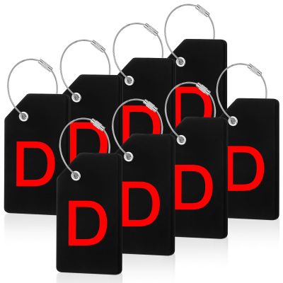 8 Pcs Initial Letter A-Z Luggage Tags Silicone Suitcase Instrument Tag with Name Card and Stainless Steel Loop(Letter D,Red, Black)
