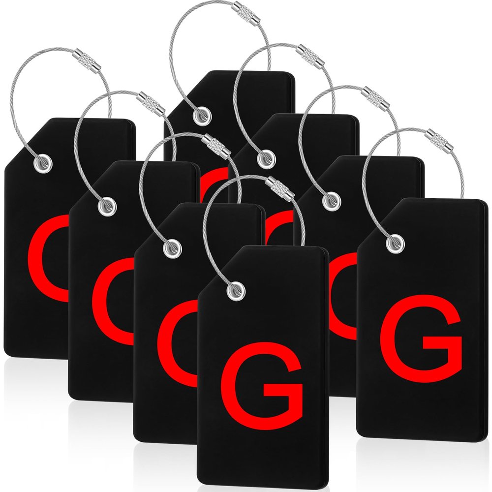 8 Pcs Initial Letter A-Z Luggage Tags Silicone Suitcase Instrument Tag with Name Card and Stainless Steel Loop(Letter G,Red, Black)
