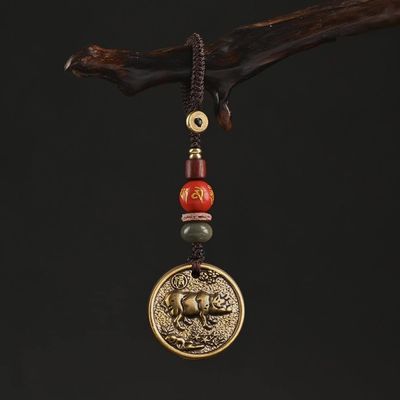qbodp Chinese Zodiac Keychain,Feng Shui Bagua Good Luck Bead,Car Key Pendant Aesthetics Ornament Keychain Accessories Bag Wallet Decoration Pendant,Pig