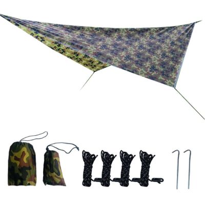 BINOXY Hammock Rain Fly Camping Tarp Waterproof, 11.8 X 9.5 Ft Lightweight Backpacking Rain Tarp Shelter for Hiking Outdoor (Color : Camouflage, Size : 360 * 290cm)