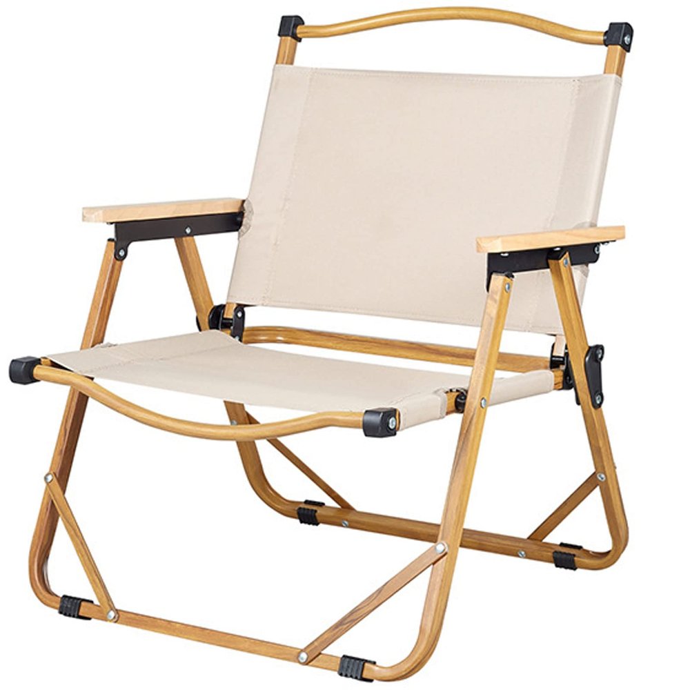 Folding Camping Chair, Outdoor Folding Chairs for Adults Heavy Duty, Fishing Chair with U-Shaped Legs and Wood Armrest, Steel Frame Support 265LBS, for Beach, Lawn (A 61cm)