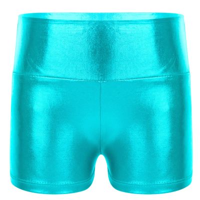 iiniim Girls Metallic High Waist Boy Cut Gymnastic Dance Shorts Cheer Dancing Booty Shorts for Sports or Performance Blue Green 8