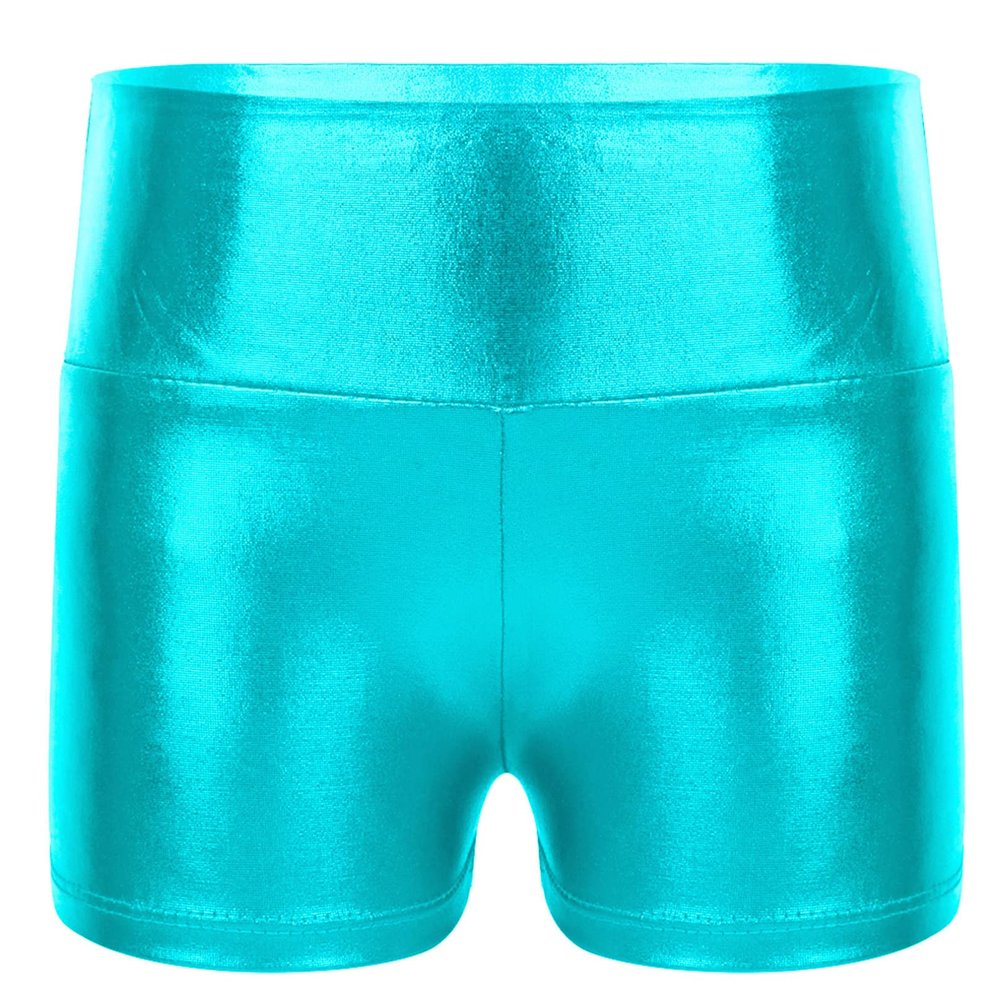 iiniim Girls Metallic High Waist Boy Cut Gymnastic Dance Shorts Cheer Dancing Booty Shorts for Sports or Performance Blue Green 8