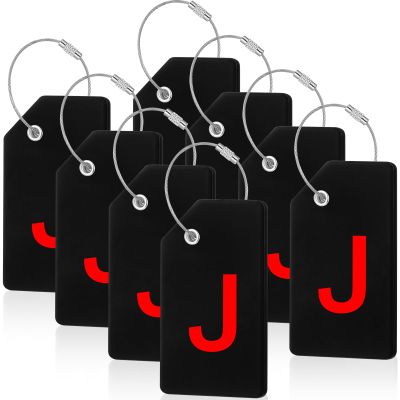 8 Pcs Initial Letter A-Z Luggage Tags Silicone Suitcase Instrument Tag with Name Card and Stainless Steel Loop(Letter J,Red, Black)