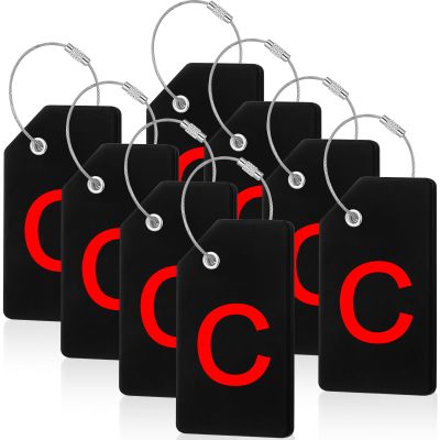 8 Pcs Initial Letter A-Z Luggage Tags Silicone Suitcase Instrument Tag with Name Card and Stainless Steel Loop(Letter C,Red, Black)