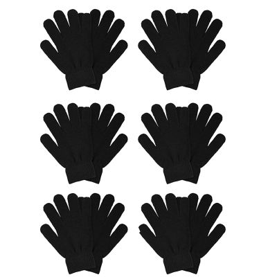 COLEDRE 6 Pairs Winter Gloves for Women Men Hand Protection Knit Black Gloves Cold Weather Magic Thermal Warm Stretchy Mittens for Running Driving Hiking