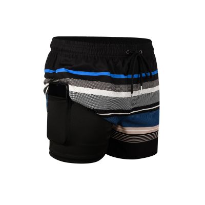 MADHERO Mens Swim Trunks with Compression Liner 2 in 1 Quick Dry Swimming Shorts Swimwear Striped Size L