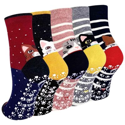 Artfasion Non Slip Socks for Women: Grip Novelty Dog Non Skid Ladies Funny Anti Slip Grippy Socks 5 Pairs for Pregnant Seniors Hospital Yoga Pilates 5-9