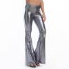 Shiny Metallic Skinny Flare Bell Bottom Pants Women's 70s Costume Wet Look Mermaid Stretchy High Waisted Disco Pants view 2