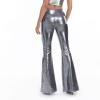 Shiny Metallic Skinny Flare Bell Bottom Pants Women's 70s Costume Wet Look Mermaid Stretchy High Waisted Disco Pants view 3