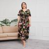 DUDSME Waist Western Style V-Neck midi Dress Plus Size Temperament Printed Black Sexy Trendy Dress view 3