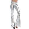 Shiny Metallic Skinny Flare Bell Bottom Pants Women's 70s Costume Wet Look Mermaid Stretchy High Waisted Disco Pants view 1