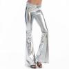 Shiny Metallic Skinny Flare Bell Bottom Pants Women's 70s Costume Wet Look Mermaid Stretchy High Waisted Disco Pants view 2