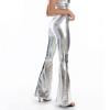 Shiny Metallic Skinny Flare Bell Bottom Pants Women's 70s Costume Wet Look Mermaid Stretchy High Waisted Disco Pants view 3