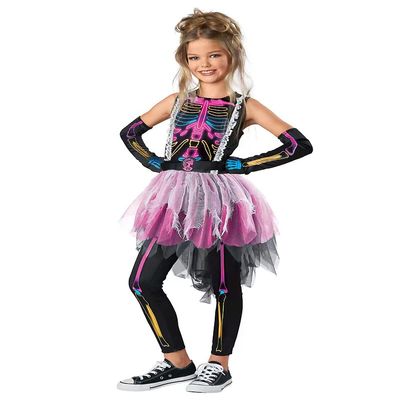 Seasons Colorful Ghostly Skeleton Costume Bones Halloween Costume for Girls (M(8-10))