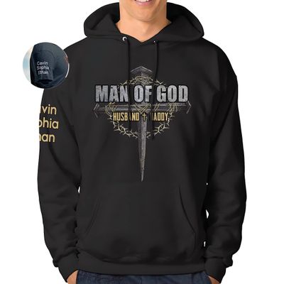 NAZENTI Personalize Shirt For Daddy - Custom Daddy Shirt With Kid Name, Customize Daddy Shirt For Men, Funny Shirt Gifts Print Sleeve, Fathers Days Shirt Birthday Christmas Daddy Men Of God
