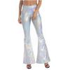 Shiny Metallic Skinny Flare Bell Bottom Pants Women's 70s Costume Wet Look Mermaid Stretchy High Waisted Disco Pants view 1