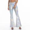 Shiny Metallic Skinny Flare Bell Bottom Pants Women's 70s Costume Wet Look Mermaid Stretchy High Waisted Disco Pants view 2