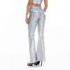 Shiny Metallic Skinny Flare Bell Bottom Pants Women's 70s Costume Wet Look Mermaid Stretchy High Waisted Disco Pants view 3