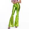 Shiny Metallic Skinny Flare Bell Bottom Pants Women's 70s Costume Wet Look Mermaid Stretchy High Waisted Disco Pants view 2
