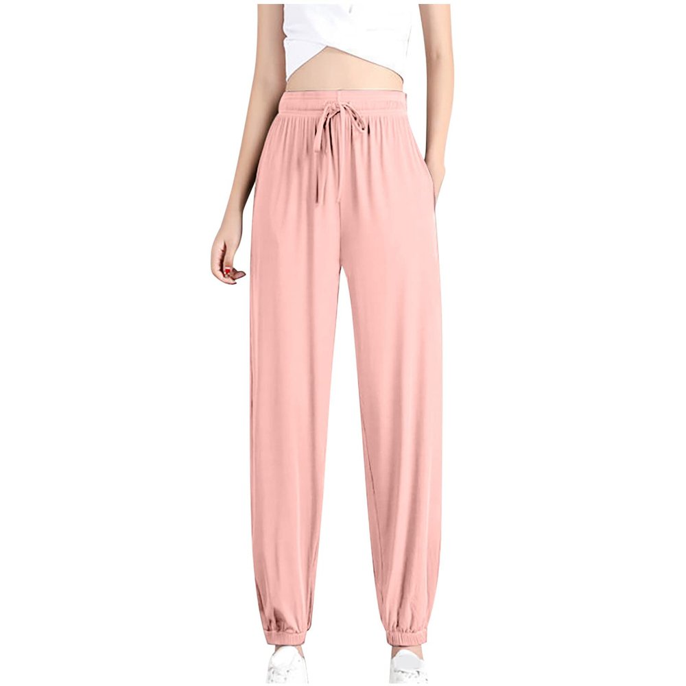 Uillui Womens Soft Yoga Jogger High Stretch Lightweight Athletic Sweatpants Traning Track Running Workout Pants with Pockets Pink