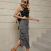 chouyatou Women's Y2K Cargo Skirt Jean Adjustable Casual A-Line Midi Long Denim Skirt (Small, Dark Grey) view 2