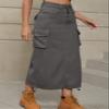 chouyatou Women's Y2K Cargo Skirt Jean Adjustable Casual A-Line Midi Long Denim Skirt (Small, Dark Grey) view 3