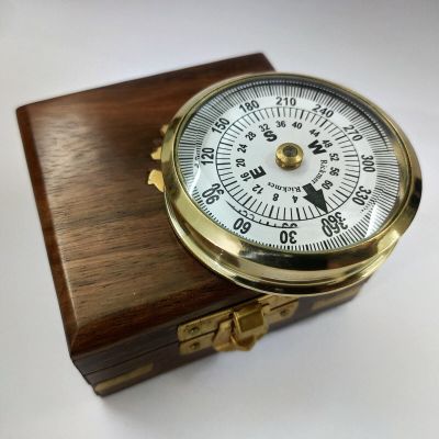 Brass Floating Dial Compass Nautical with Wood Box Gift 2 inch