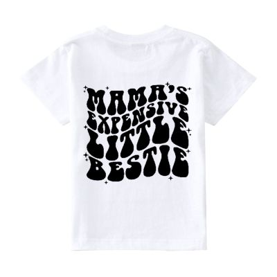 Toddler Kids Baby Girls Mama's Expensive Little Besties Short Sleeve Letter Print Shirt Mama's Baby (White, 3-4 Years)