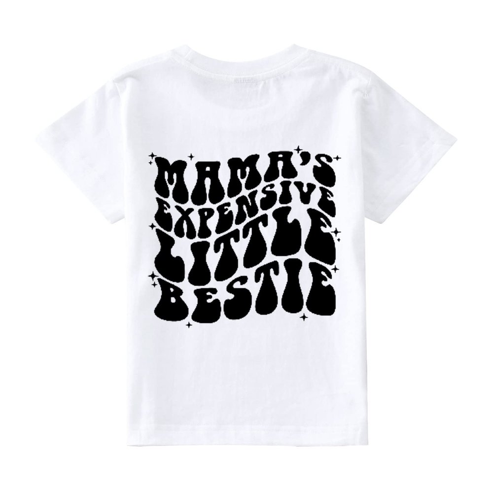 Toddler Kids Baby Girls Mama's Expensive Little Besties Short Sleeve Letter Print Shirt Mama's Baby (White, 3-4 Years)