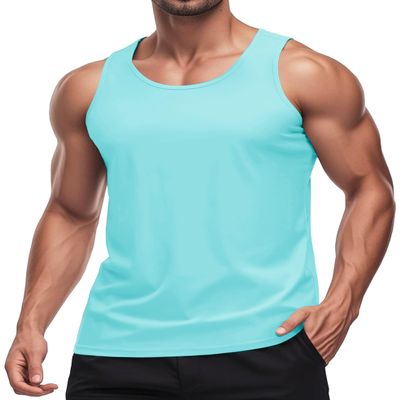 MAGCOMSEN Men's UPF 50+ Tank Top Quick Dry Summer Workout Muscle Sleeveless Shirts for Swim Beach Bodybuilding Lake Blue 2XL
