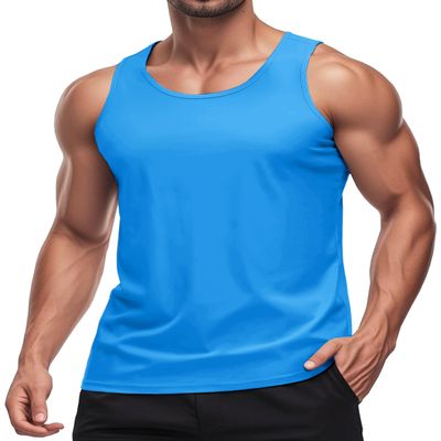 MAGCOMSEN Men's UPF 50+ Tank Top Quick Dry Summer Workout Muscle Sleeveless Shirts for Swim Beach Bodybuilding Azure XL