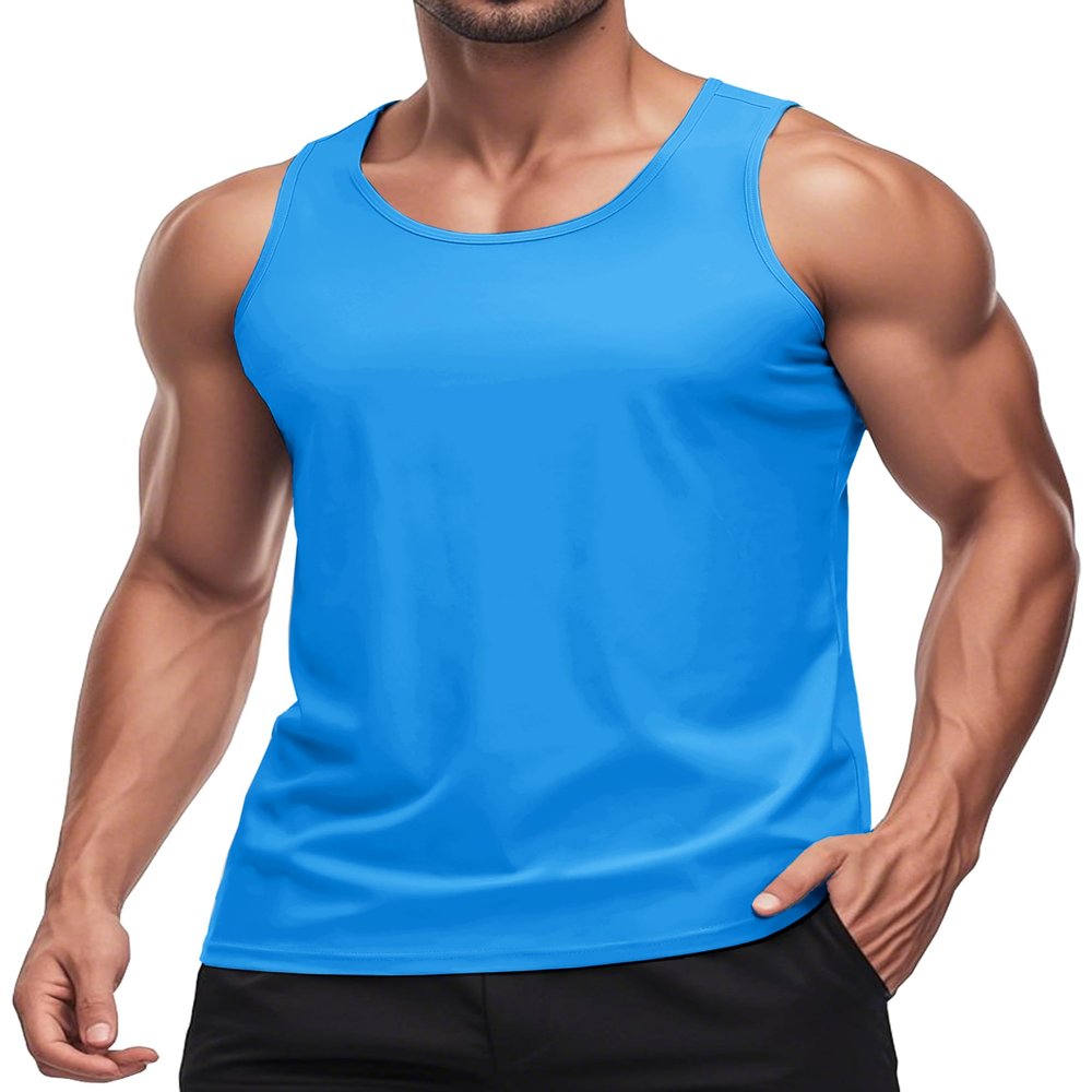 MAGCOMSEN Men's UPF 50+ Tank Top Quick Dry Summer Workout Muscle Sleeveless Shirts for Swim Beach Bodybuilding Azure XL