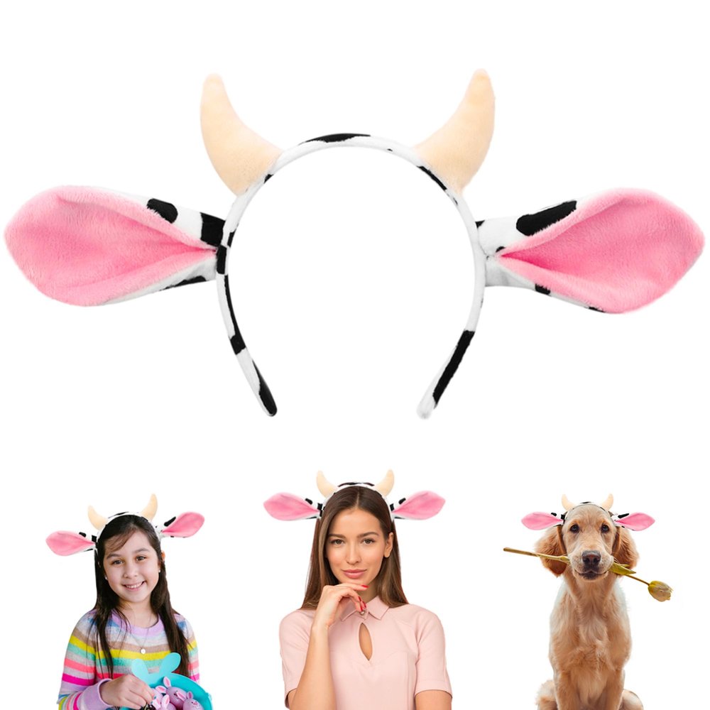 Beviliu Cow Ears Headband - Realistic Animal Ears Cute Cow Horns Headband Makeup Washing Face, Pink Cow Costume for Animal Party Cosplay Halloween