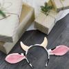 Beviliu Cow Ears Headband - Realistic Animal Ears Cute Cow Horns Headband Makeup Washing Face, Pink Cow Costume for Animal Party Cosplay Halloween view 4