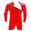 Lejafay Men's Zipper Boxer Shorts Bodycon Patent Leather Long Sleeve Leotard Bodysuit Jumpsuits Red Medium view 3