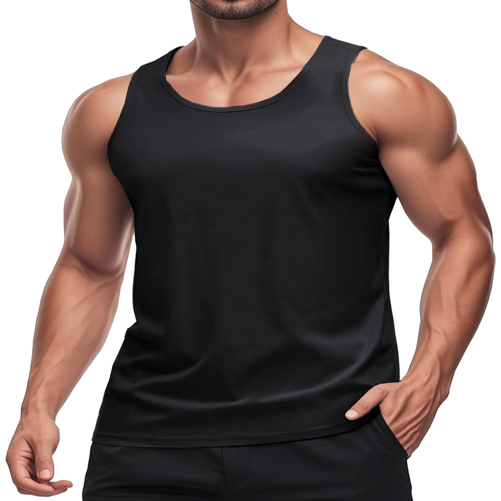 MAGCOMSEN Men's UPF 50+ Tank Top Quick Dry Summer Workout Muscle Sleeveless Shirts for Swim Beach Bodybuilding Black XL