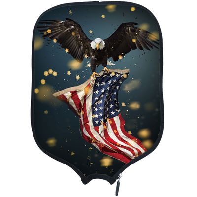 PrintOnDemand American Flag Pickleball Paddle Cover Personalized USA Flag Neoprene Racket Cover Paddle Cover, Fits Most Paddle, Racket,W8.26 xL11.6, American Flag 37
