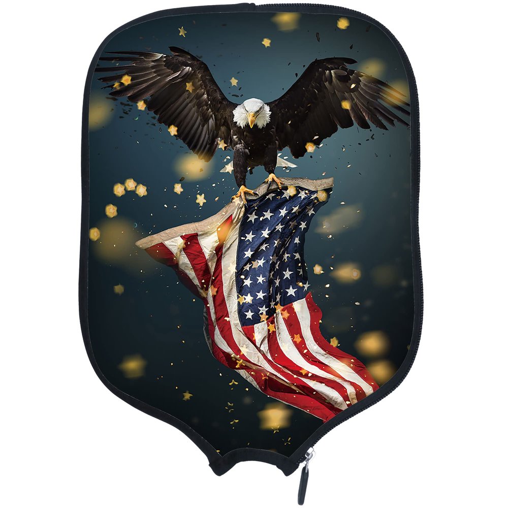 PrintOnDemand American Flag Pickleball Paddle Cover Personalized USA Flag Neoprene Racket Cover Paddle Cover, Fits Most Paddle, Racket,W8.26 xL11.6, American Flag 37