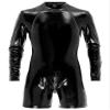 Lejafay Men's Zipper Boxer Shorts Bodycon Patent Leather Long Sleeve Leotard Bodysuit Jumpsuits Black Medium view 1
