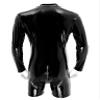 Lejafay Men's Zipper Boxer Shorts Bodycon Patent Leather Long Sleeve Leotard Bodysuit Jumpsuits Black Medium view 4
