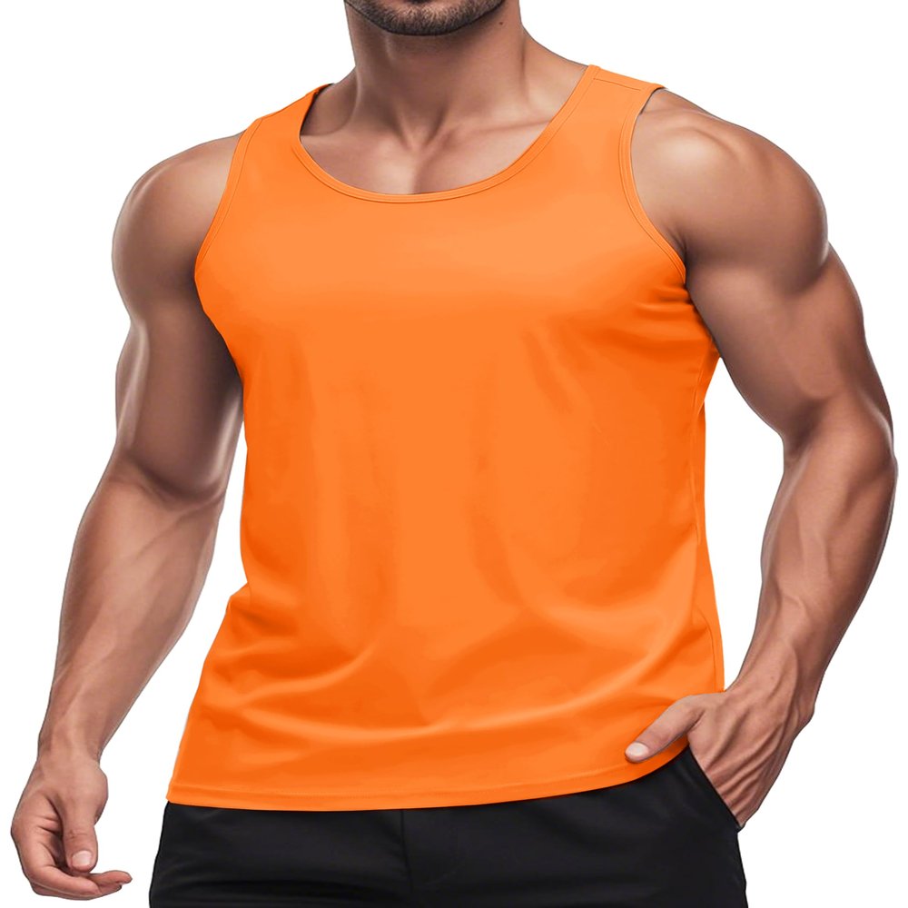 MAGCOMSEN Men's UPF 50+ Tank Top Quick Dry Summer Workout Muscle Sleeveless Shirts for Swim Beach Bodybuilding Orange XS