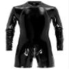 Freebily Men's Shiny Metallic Leather Bodysuits Long Sleeves Romper Zipper Nightclub Party Catsuits Black XX-Large view 1