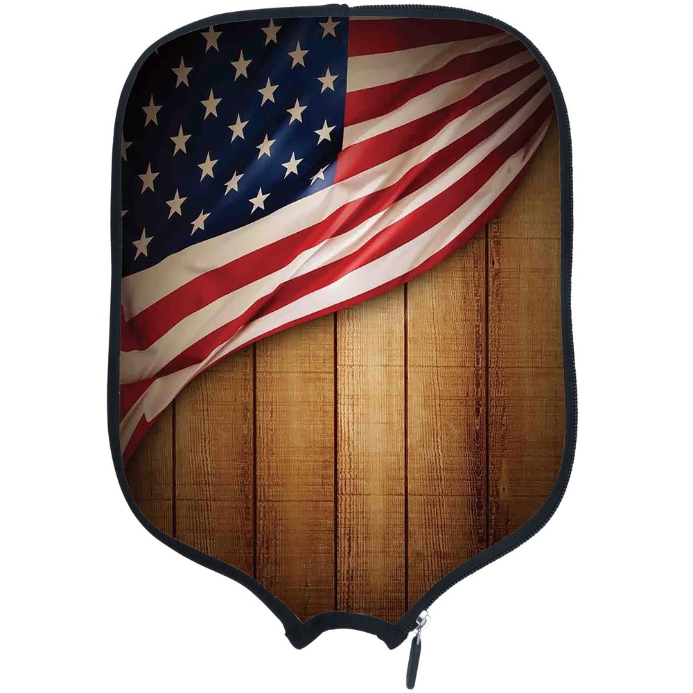 PrintOnDemand American Flag Pickleball Paddle Cover Personalized USA Flag Neoprene Racket Cover Paddle Cover, Fits Most Paddle, Racket,W8.26 xL11.6, American Flag 7