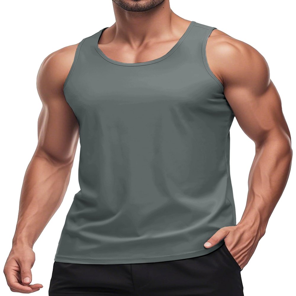 MAGCOMSEN Men's UPF 50+ Tank Top Quick Dry Summer Workout Muscle Sleeveless Shirts for Swim Beach Bodybuilding Dark Grey XL