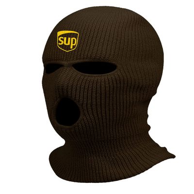 SUP Funny Service Delivery Meme Logo Graphic Printed Three Hole Ski Mask Balaclava (Brown)