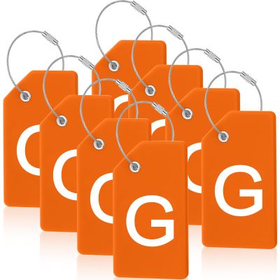 8 Pcs Initial Letter A-Z Luggage Tags Silicone Suitcase Instrument Tag with Name Card and Stainless Steel Loop(Letter G,Orange)